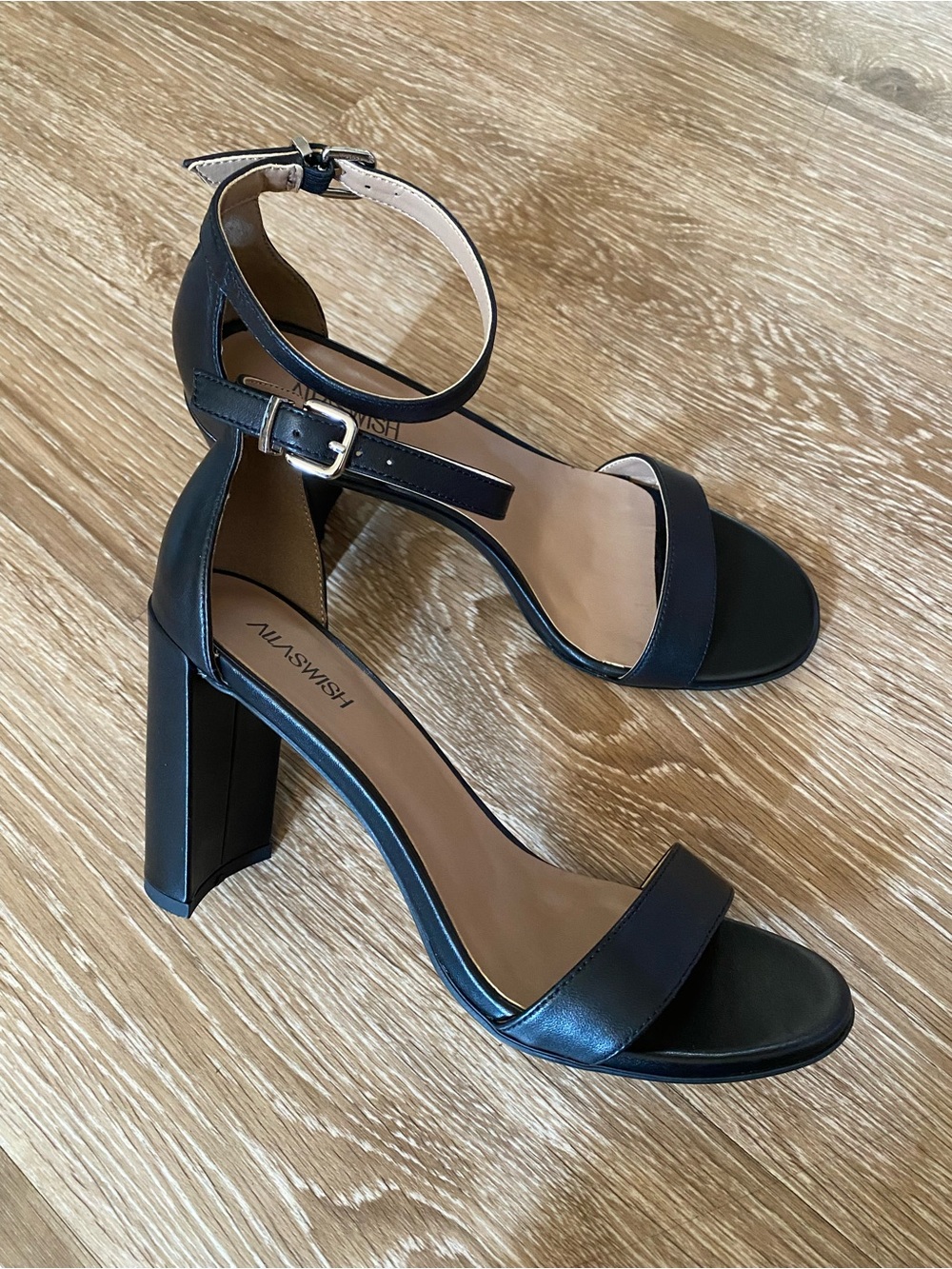 Black Ankle-Strap Block Heel Sandals